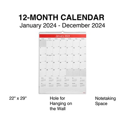 2025 Staples 22 x 29 Wall Calendar, White/Red (ST53914-25)