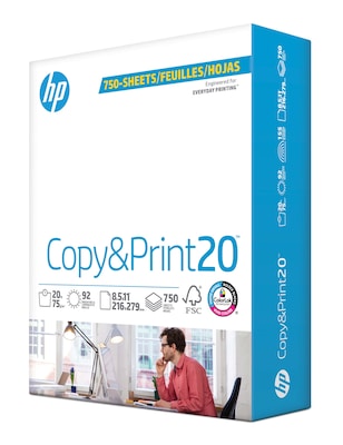 HP Copy&Print20 8.5 x 11 Multipurpose Paper, 20 lbs., 92 Brightness, 750 Sheets/Ream (200030)