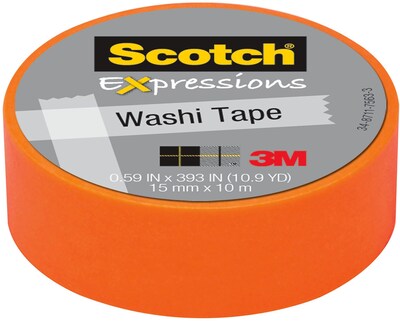 Scotch® Expressions Washi Tape, 0.59 x 10.91 yds., Orange (C314-ORG-J)