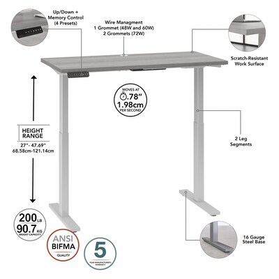 Bush Business Furniture Move 60 Series 48"W Electric Height Adjustable Standing Desk, Platinum Gray/Cool Gray (M6S4824PGSK)