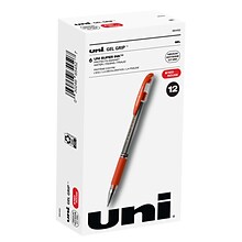 uniball Gel Grip Gel Pens, Medium Point, 0.7mm, Red Ink, 12/Pack (65452)