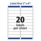 Avery Easy Peel Inkjet Address Labels, 1" x 4", Clear, 20 Labels/Sheet, 10 Sheets/Pack (18661)
