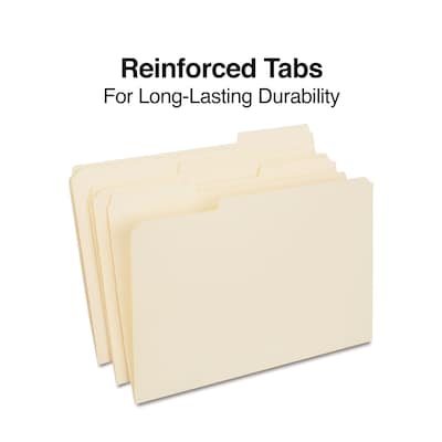 Staples 30% Recycled Reinforced File Folder, 1/3-Cut Tab, Legal Size, Manila, 100/Box (ST606814/606814)
