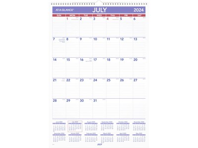 2024-2025 AT-A-GLANCE 15.5 x 22.75 Academic Monthly Wall Calendar, Purple/Red (AY3-28-25)