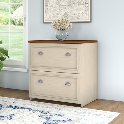 Bush Furniture Fairview Lateral File Cabinet, Antique White/Tea Maple (WC53281-03)