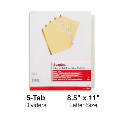 Insertable Big Tab Dividers, 5-Tab, Clear (13486/11110)