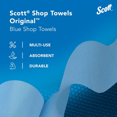 Scott Shop Original Paper Wipers, Blue, 55 sheets/Roll, 12 Rolls/Carton (75147)