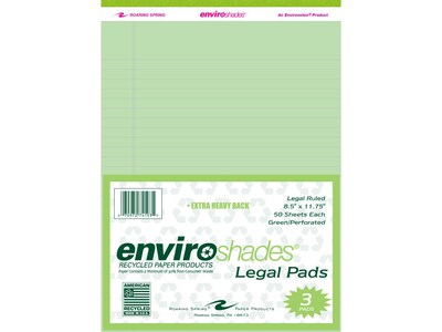 Roaring Spring Paper Products 8.5 x 11.75 Legal Pads, Recycled Green Paper, 50 Sheets/Pad, 3 Pads/