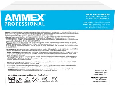 Ammex Professional VPF Powder Free Vinyl Exam Gloves, Latex-Free, Clear, X-Large, 100/Box (VPF68100)