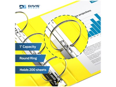 Davis Group Premium Economy 1" 3-Ring Non-View Binders, Yellow, 6/Pack (2311-05-06)