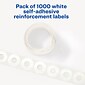 Avery Self-Adhesive Plastic Reinforcement Labels in Dispenser, 1/4" Diameter, Matte White, 1000/Pack (5720)