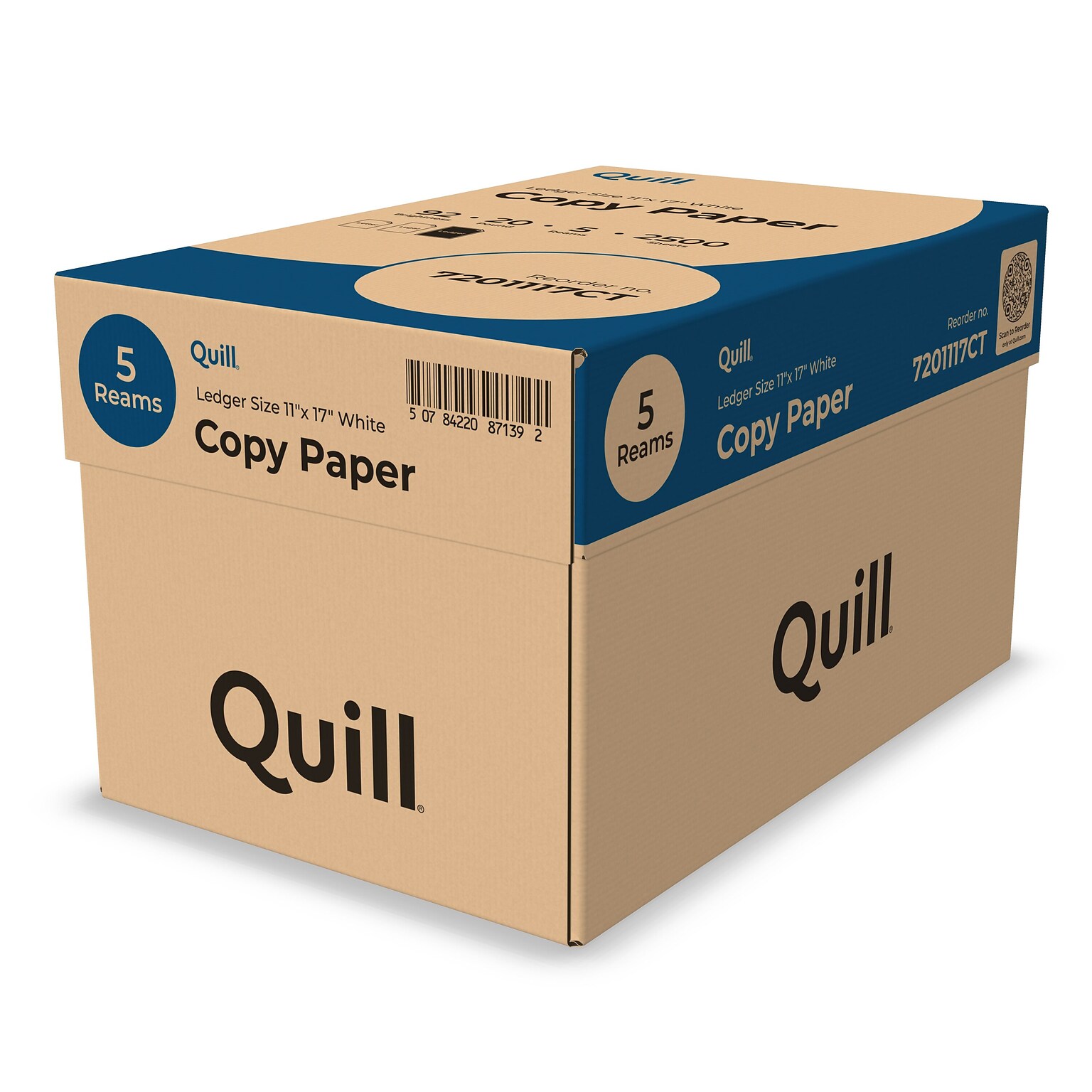 Quill Brand® 11 x 17 Copy Paper, 20 lbs., 92 Brightness, 500 Sheets/Ream, 5 Reams/Carton (7201117CT)