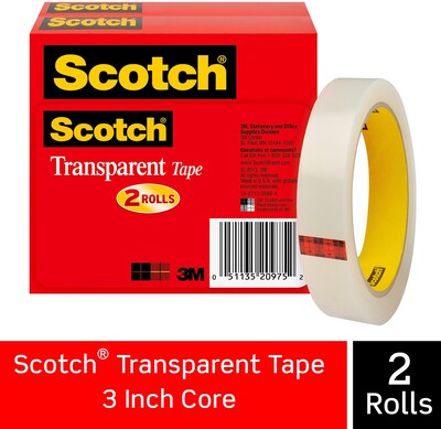 Scotch Transparent Tape, 3/4 in x 2592 in, 2 Tape Rolls, Clear, Refill, Home Office and Back to School Classroom Supplies