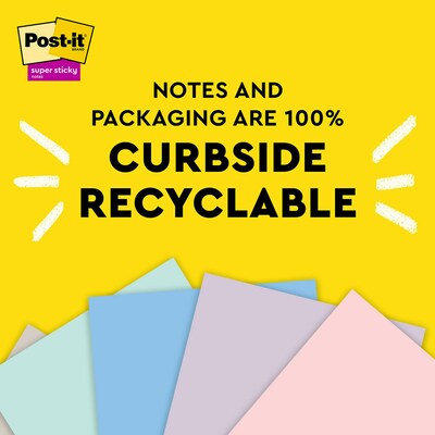 Post-it Recycled Super Sticky Pop-up Notes, 3" x 3", Wanderlust Pastels Collection, 70 Sheet/Pad, 6 Pads/Pack (R330R-6SSNRP)