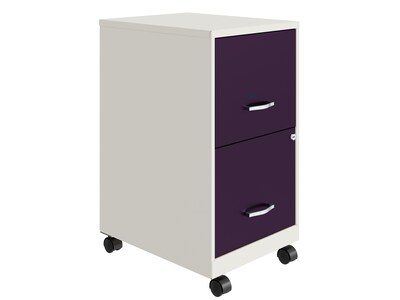 Space Solutions SOHO Smart File 2-Drawer Mobile Vertical File Cabinet, Letter Size, Lockable, Pearl White/Midnight Purple(25336)