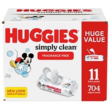 Huggies Simply Clean Unscented Baby Wipes, 64 Wipes/Pack, 11 Packs/Carton (53611)