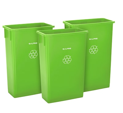 Alpine Industries Polypropylene Commercial Indoor Recycling Bin, 23-Gallon, Lime Green, 3/Pack (477-