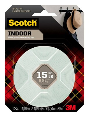 Scotch Double-Sided Indoor Mounting Tape, 1 in x 3.47 yds, White, 1 Roll/Pack (314S-MED)