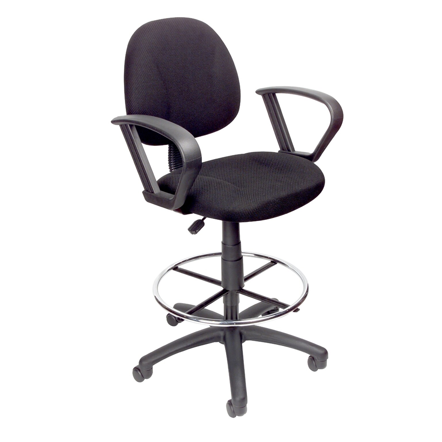 Boss Ergonomic Works Armless Drafting Stool with Backrest and Footrest, Tweed Fabric, Black (B1617-BK)