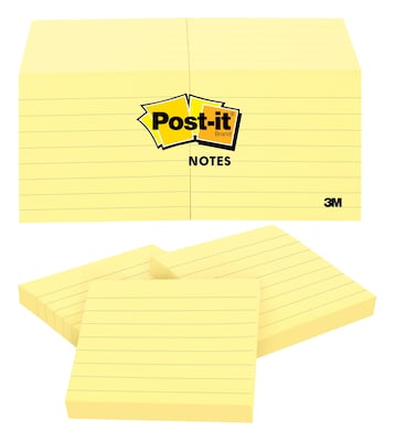 Post-it Notes, 3 x 3, Canary Collection, Lined, 100 Sheet/Pad, 12 Pads/Pack (63012PK)