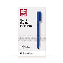 TRU RED™ Quick Dry Gel Pens, Fine Point, 0.5mm, Blue, Dozen (TR54472)