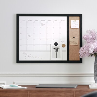 Martha Stewart Everette Magnetic Cork-Dry Erase Monthly Calendar Combo Set, Engineered Wood Frame, 24"x18" (BRPMCO4C14561BK)