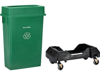 Alpine Industries Polypropylene Commercial Indoor Recycling Bin with Drop Slot Lid and Dolly, 23-Gal