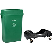 Alpine Industries Polypropylene Commercial Indoor Recycling Bin with Drop Slot Lid and Dolly, 23-Gal