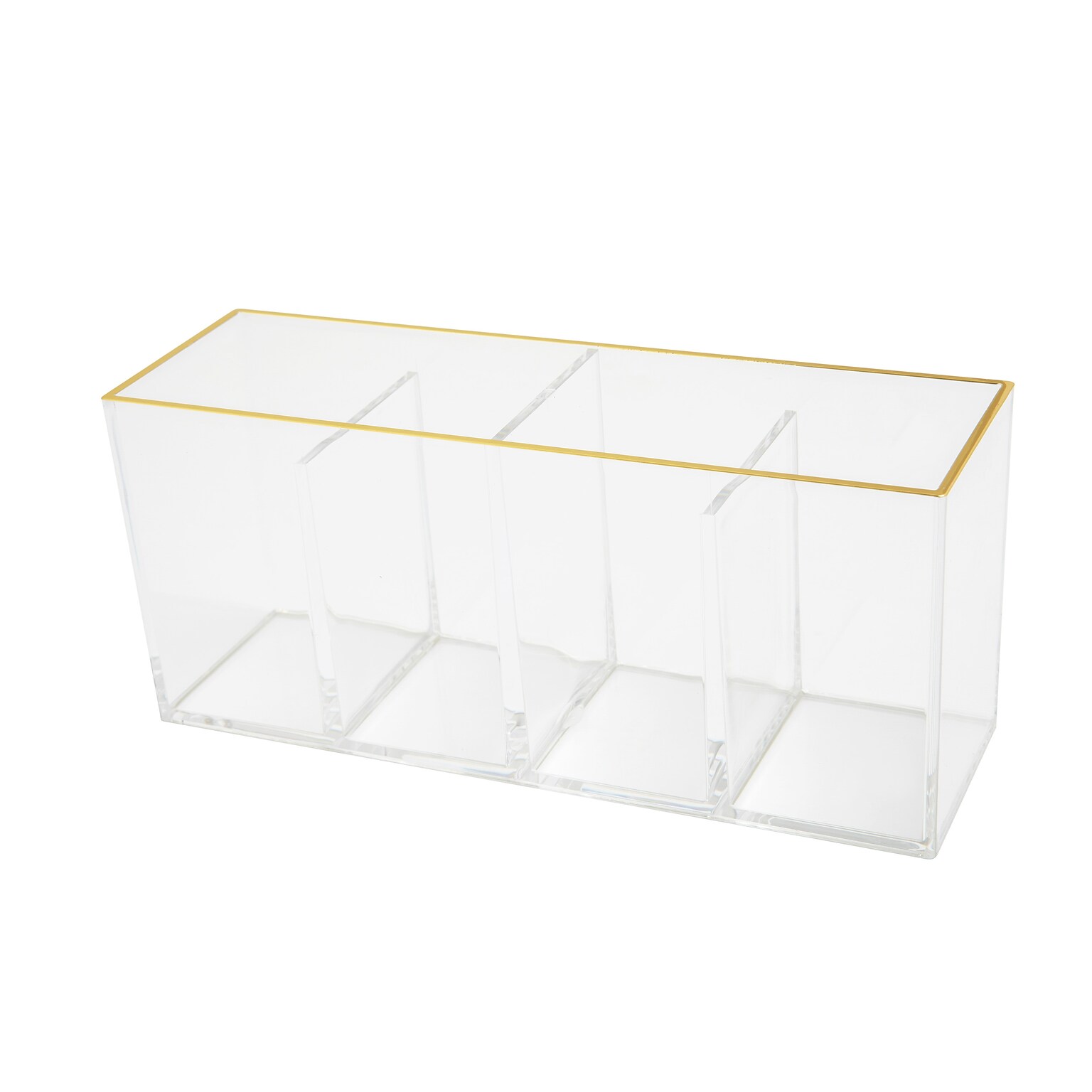 Martha Stewart Kerry 4-Compartment Plastic Pen Holder, Clear/Gold (BEPB7357GCGD)