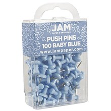 JAM Paper Push Pins, Baby Blue, 2 Packs of 100 (222419047A)