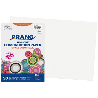 Prang 12" x 18" Construction Paper, White, 50 Sheets/Pack (P9207-0001)