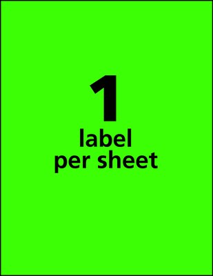 Avery Laser Shipping Labels, 8-1/2" x 11", Neon Green, 1 Label/Sheet, 100 Sheets/Box (5940)