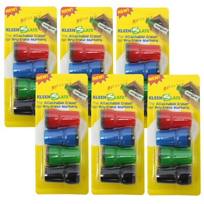 KleenSlate Large Barrel Attachable Eraser Caps for Dry Erase Markers, Assorted Colors, 4 Per Pack, 6