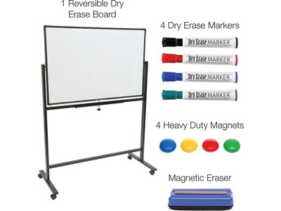 Excello Global Products Double Sided Magnetic Steel Mobile Dry-Erase Whiteboard, Aluminum Frame, 4' x 3' (EGP-HD-0066-BK)