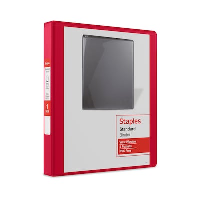 Staples® Standard 1 3 Ring View Binder with D-Rings, Red (58652)