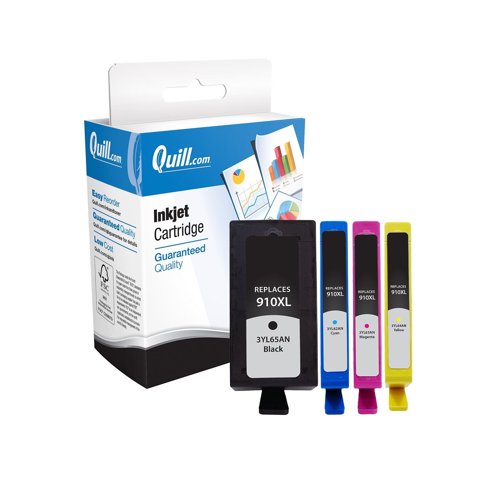 Quill Brand® Remanufactured C/M/Y/K High Yield Ink Cartridge Replacement for HP 910XL, 4/PK (3YL65AN/3YL62AN/3YL63AN/3YL63AN)