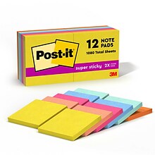 Post-it Super Sticky Notes, 3 x 3, Summer Joy Collection, 90 Sheet/Pad, 12 Pads/Pack (654-12SSJOY)