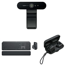 Logitech WFA Bundle: MX Keys Keyboard & Mouse Combo, Zone True Wireless Earbuds, Brio Pro Webcam (ST