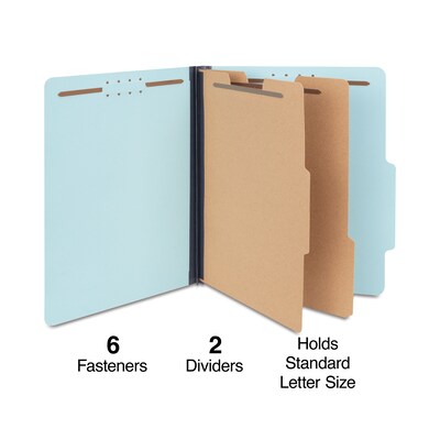 Quill Brand® Recycled Pressboard Classification Folders, 2-Partitions, 6-Fasteners, Letter, Lt Blue,