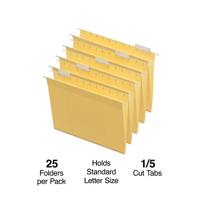 Quill Brand® Hanging File Folders, 1/5-Cut, Letter Size, Yellow, 25/Box (7387QYW)