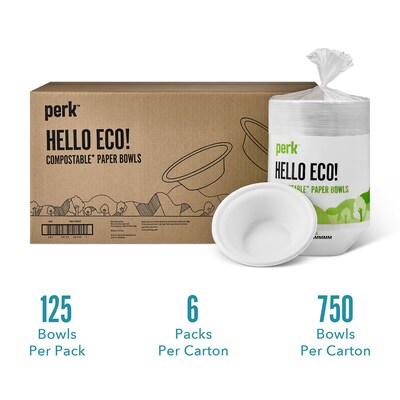 Perk™ Compostable Paper Bowls, 12 Oz., White, 750/Carton (PK61285CT)