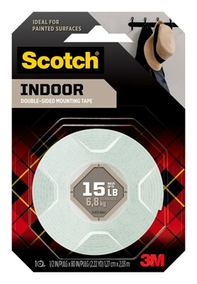 Scotch Double-Sided Indoor Mounting Tape, 0.5 in x 2.2 yds, White, 1 Roll/Pack (110S)