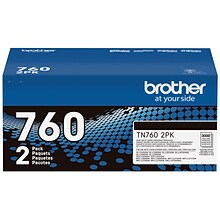 Brother TN 760 Black High Yield Toner Cartridge, Up to 3,000 Pages, 2/Pack (TN7602PK)