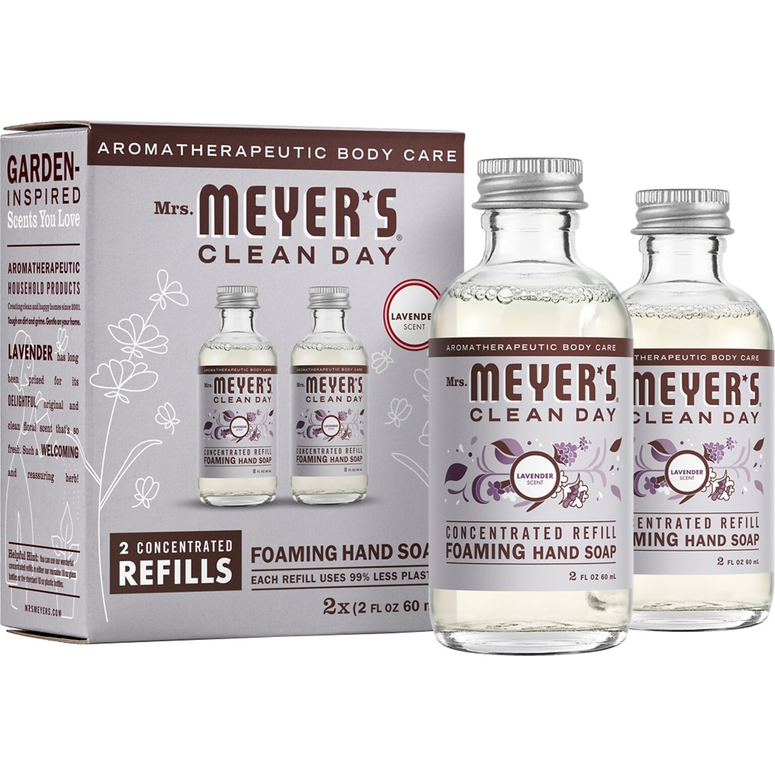 Mrs. Meyers Clean Day Concentrated Foaming Hand Soap Dispenser Refill, Lavender Scent, 2 Fl. Oz., 2/Pack (355611)