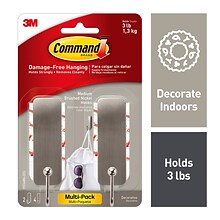 Command™ Medium Brushed Nickel Hooks, 2 Hooks/Pack (17034BN-2ES)