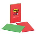Post-it® Super Sticky Notes, 5 x 8, Playful Primaries Collection, Lined, 45 Sheets/Pad, 4 Pads/Pack (5845-SSAN)