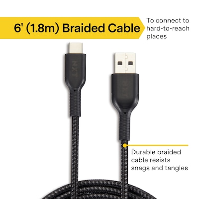 NXT Technologies™ 6 Ft. Braided USB-C to USB-A Cable, Black (NX60471)