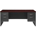 Hirsh 72W Double-Pedestal Desk, Charcoal/Mahogany (20532)