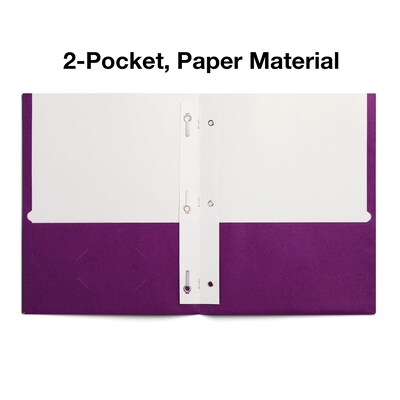 Staples Smooth 2-Pocket Paper Folder with Fasteners, Purple, 25/Box (50776/27544-CC)