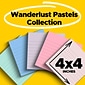Post-it Recycled Super Sticky Notes, 4 x 4 in., 6 Pads, 90 Sheets/Pad, Lined, 2x the Sticking Power, Wanderlust Pastels